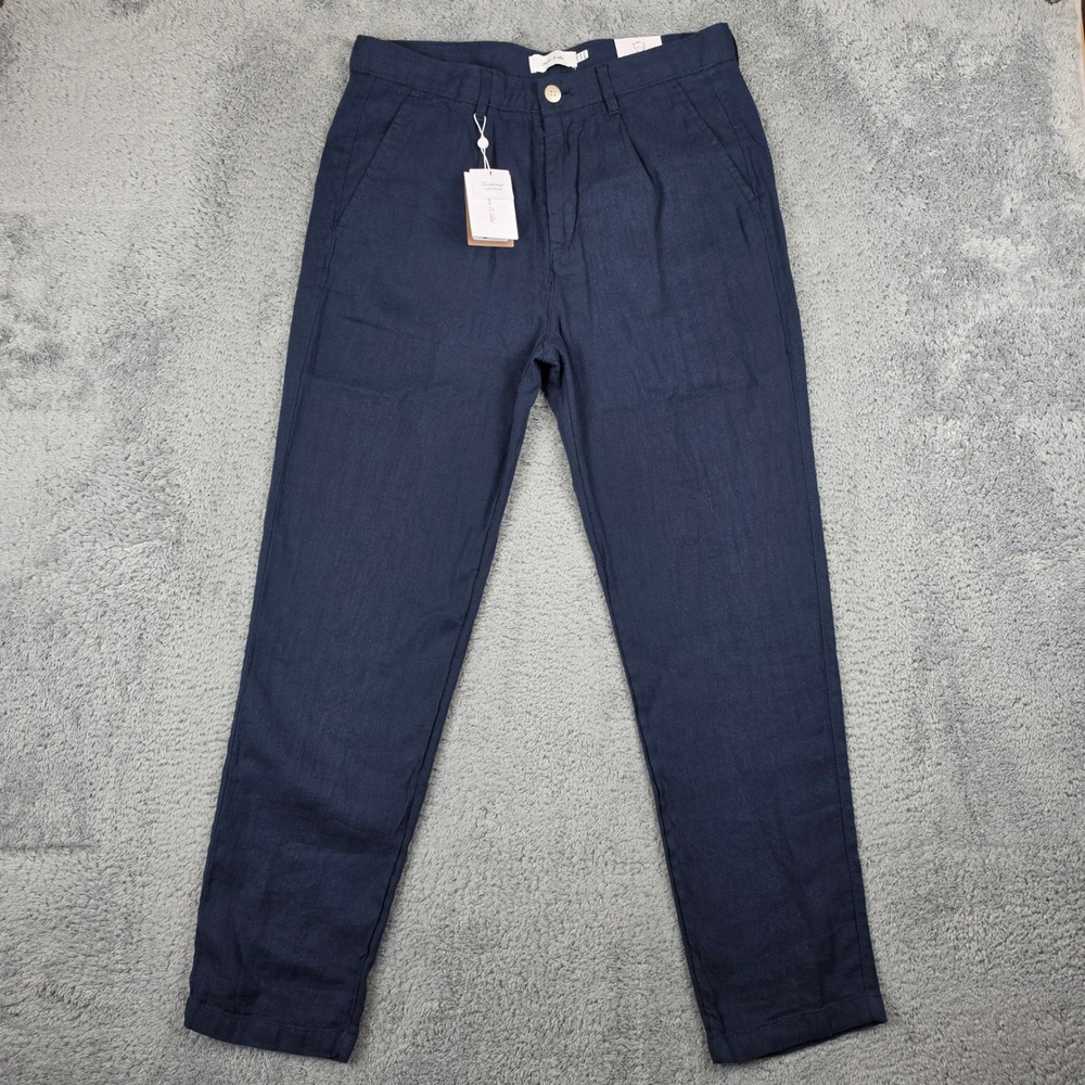 Porter & Ash Linen Blend Pants Mens 30x28 Navy Blue Flat Front Trousers NWT